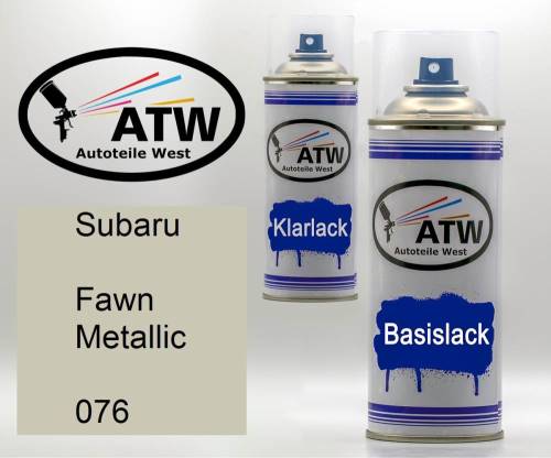 Subaru, Fawn Metallic, 076: 400ml Sprühdose + 400ml Klarlack - Set, von ATW Autoteile West.